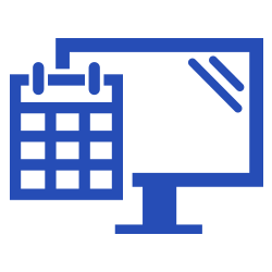 Blue icon of a computer monitor and calendar